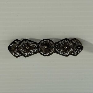 Vintage 835 Silver Filigree Bar Brooch Floral Scrollwork Design European C 1930s